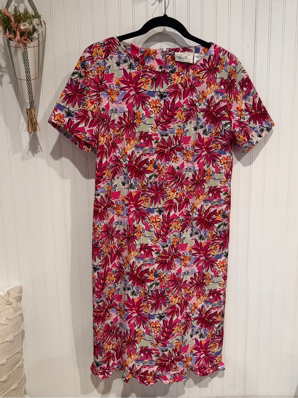 Vintage 90s Kathy Lee Collection Tropical Floral Midi Dress Size 8